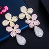 CMM Luxurious Cubic Zirconia 3 Tone Gold Color Leaf Flower Drop Earrings