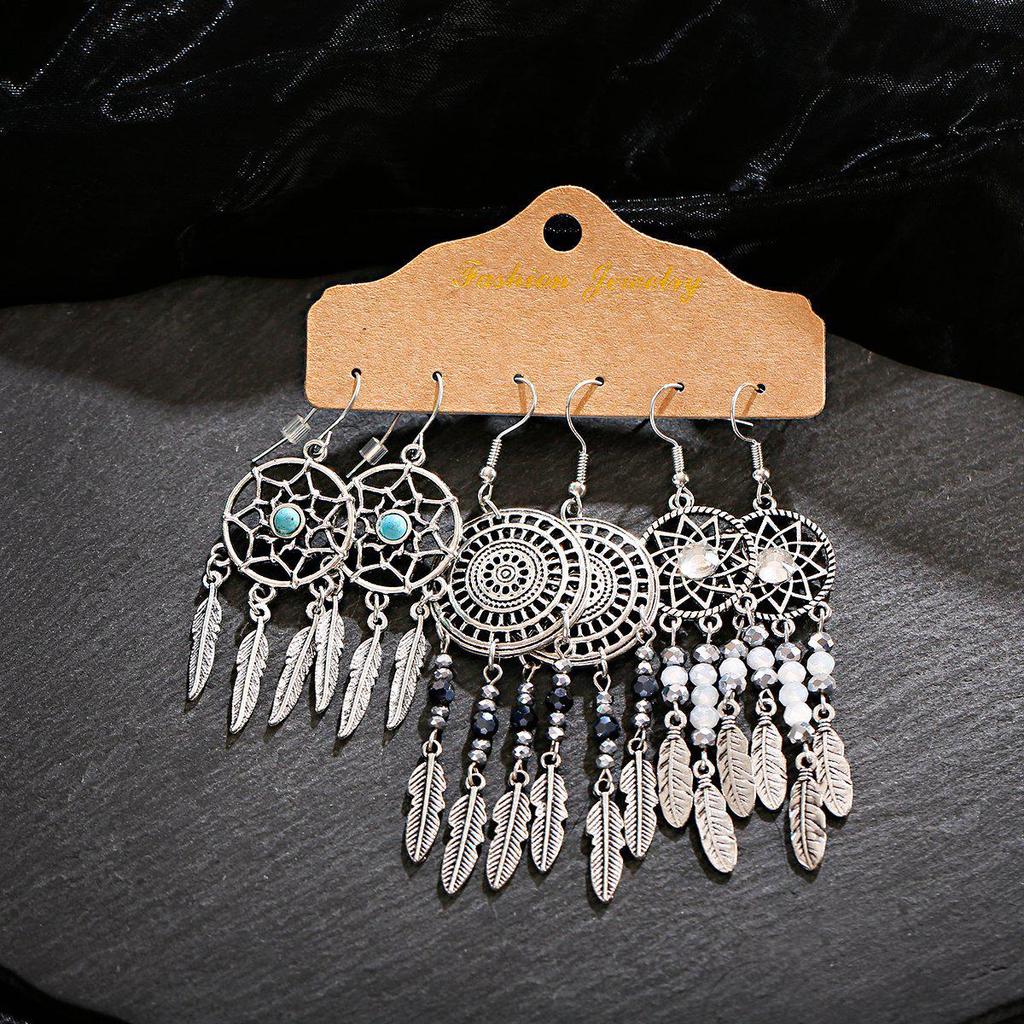 Bohemian Ethnic Retro Earring Set: 3-Piece Hanfu & Nepal Style for Women