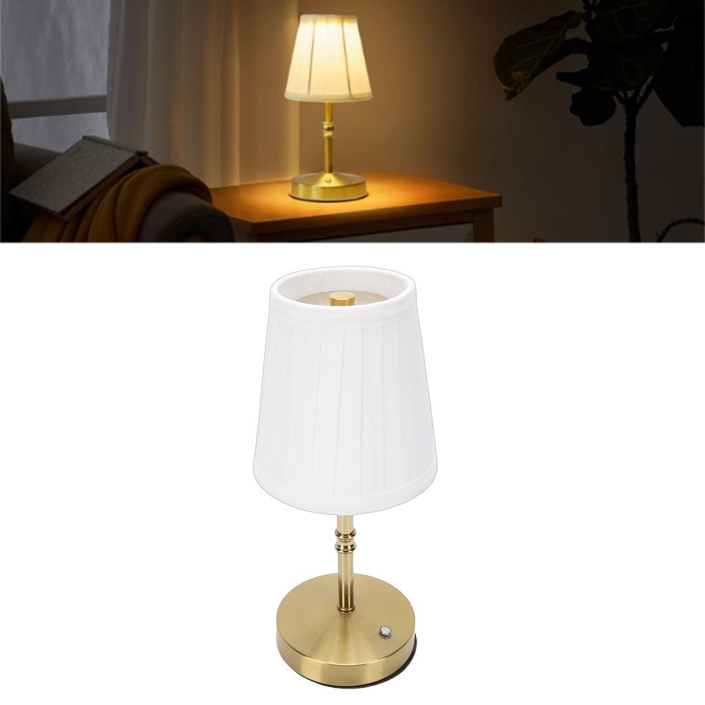 Cordless LED Table Lamp USB Touch Control Dimmable Fabric Shade Table Lamp for Bedroom