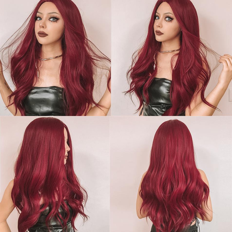 HENRY MARGU Long Dark Red Synthetic Wig Brown To Red Ombre Natural Hair Wig for Women Christmas Wig Cosplaysalon Heat Resistant