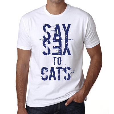 Herren Vintage T-Shirt Grafik T-Shirt Say Yes to Cats Weiß