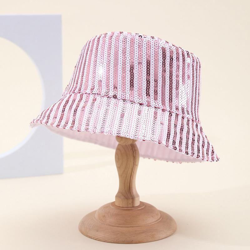 Wind Mixed Color Sequined Bucket Hat Female Fashion Versatile Internet Celebrity Face Small Hat Female Foldable Basin Hat