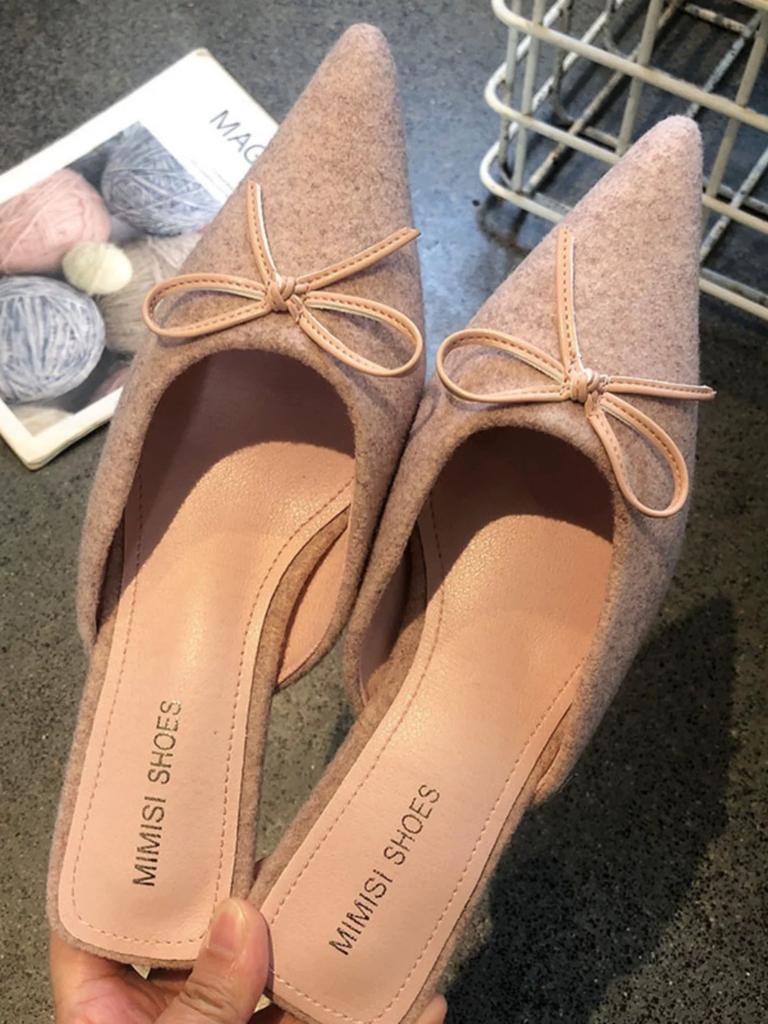 Fashion Aphixta Sweet Butterfly Knot Design Heels Slippers Flannel Upper Pointed Toe Summer Slip On Slides Fashion Green Baby Pink Shoes