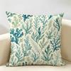 Green And Blue Coral Leaves Cushion Cover Natural Linen Organic Fabric Double-Sided Printing Breathable Perfect For Home Decor