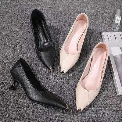 High Heel Single Shoes Women'S Year Stiletto Professional Black Soft Leather Women'S Shoes Pointed Work Shoes With Skirt Leather Shoes