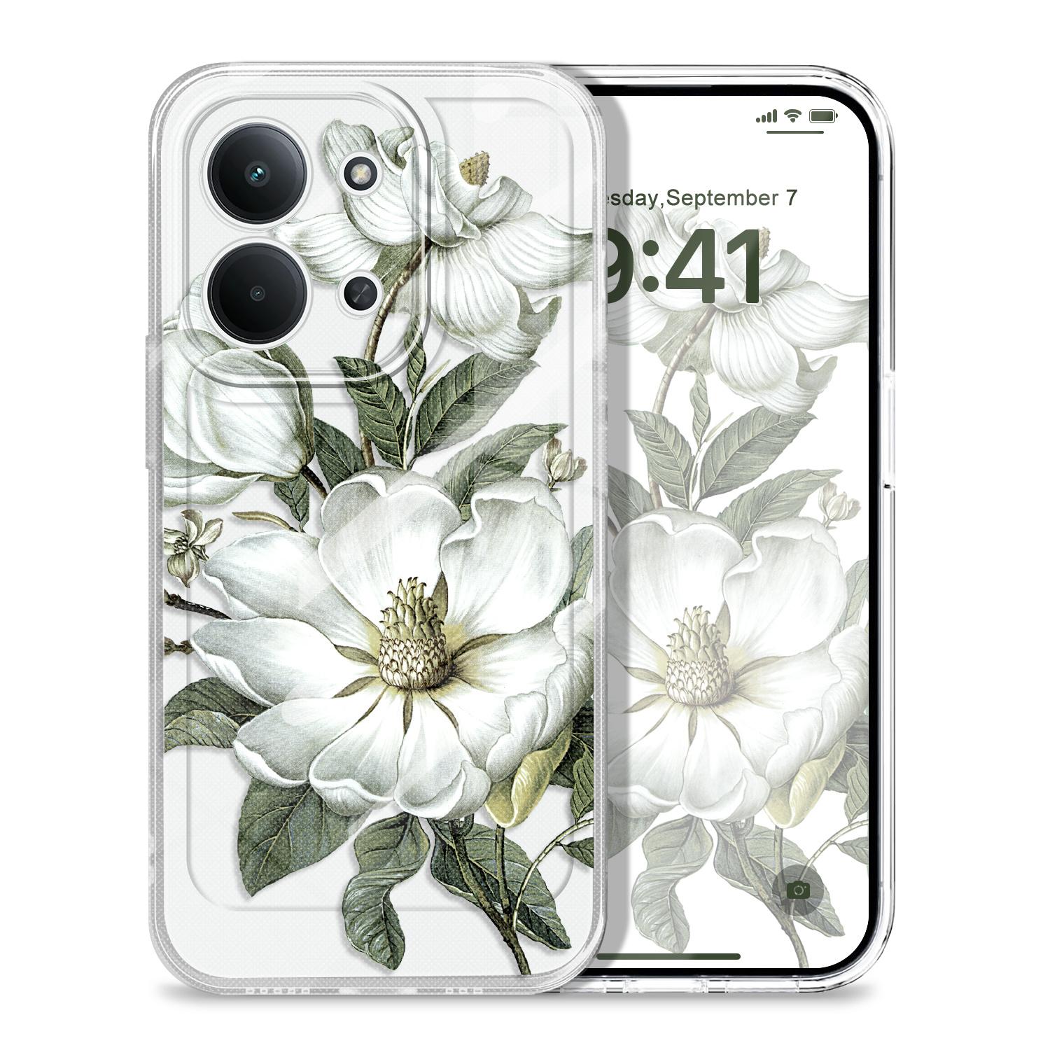 

Gorgeous Magnolia Transparent Phone Case For Xiaomi Redmi Note 15 14 13 12 Pro Plus 15 15C 13 13C 12 12C Soft TPU Cover Redmi Note 14 Pro 4G прозрачный