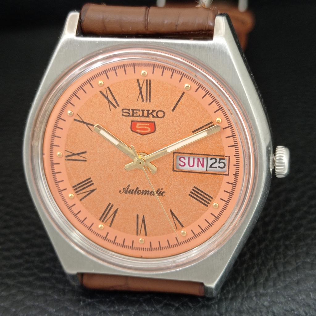 VINTAGE SEIKO 5 AUTOMATIC 6119C JAPAN MENS PEACH COLOR DIAL WATCH a709521-1