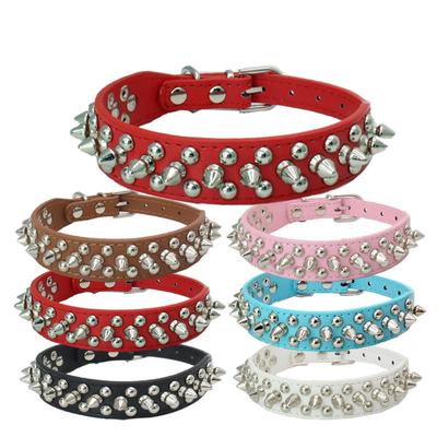 Pet Dog Rivet Collar Spiked Studded Strap Faux Leather Buckle Neck Collar 2.5cm Width