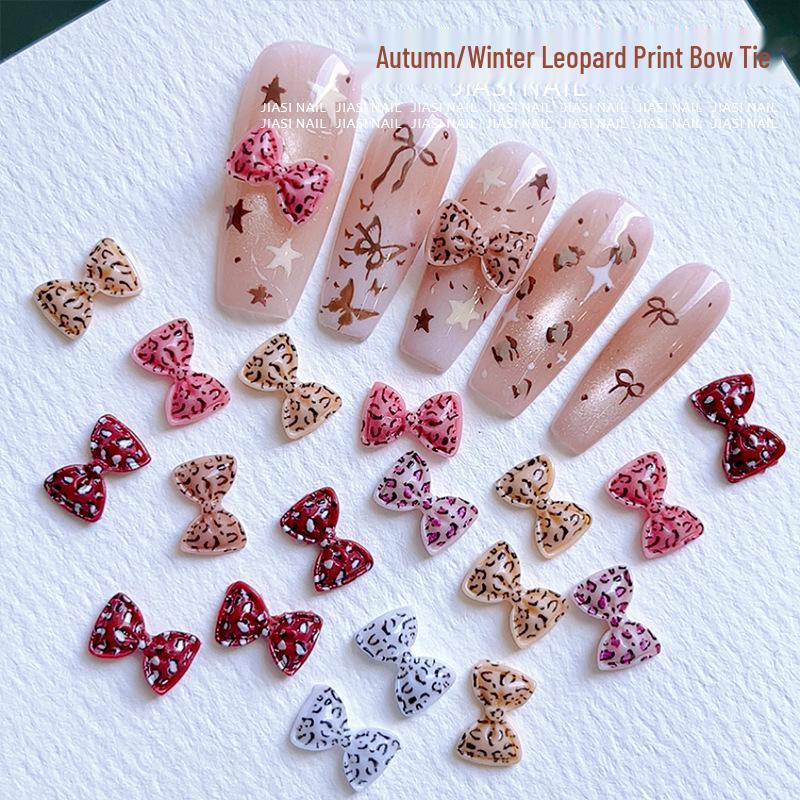 Leopard Print Ribbon Bow Nail Art Accessories - Autumn/Winter Merade Color Collection