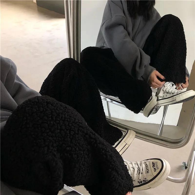 Women's Winter Padded and Thickened Solid Color Thermal Pants Straight Casual Loose Comfortable Pants