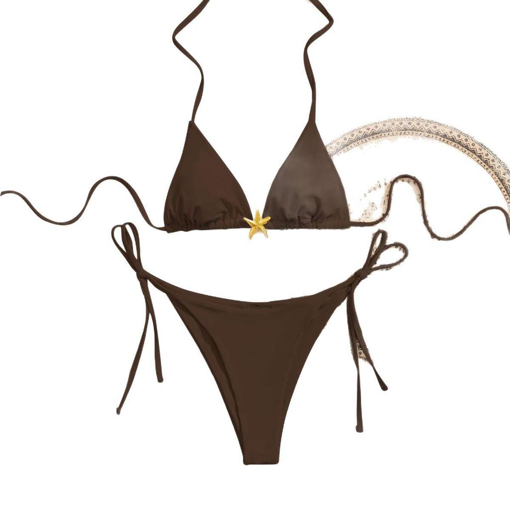 2025 Starfish Lace-up Triangle Bikini - European & American Style, Sexy Split Swimsuit for Women
