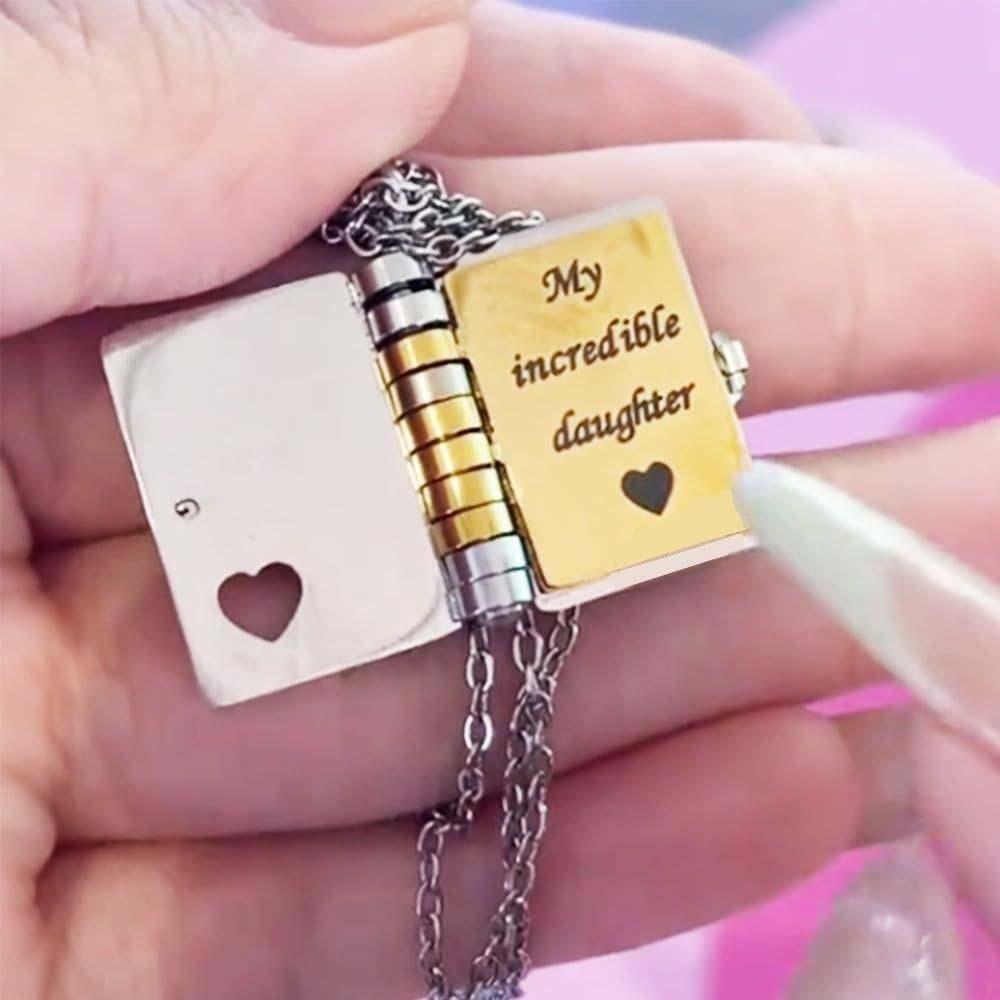 Stainless Steel Opening Book Pendant Heart Girls Text Locket  Mother's Day