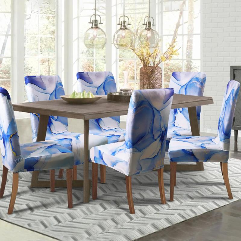 1pc Marble Textured Dining Room Chair Covers Stretch Chair Covers Removable Universal For Home Kitchen Dining Room Wedding