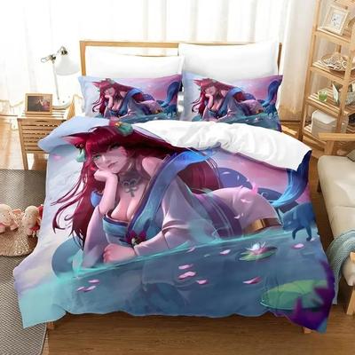 Nowy Zestaw Pościeli Duchowego Kwiatu Ahri Pojedynczy Bliźniaczy Pełny Queen King Size Zestaw na Łóżko Dorosły Dziecko Sypialnia Zestawy Poszewek na Kołdrę Anime Łóżko