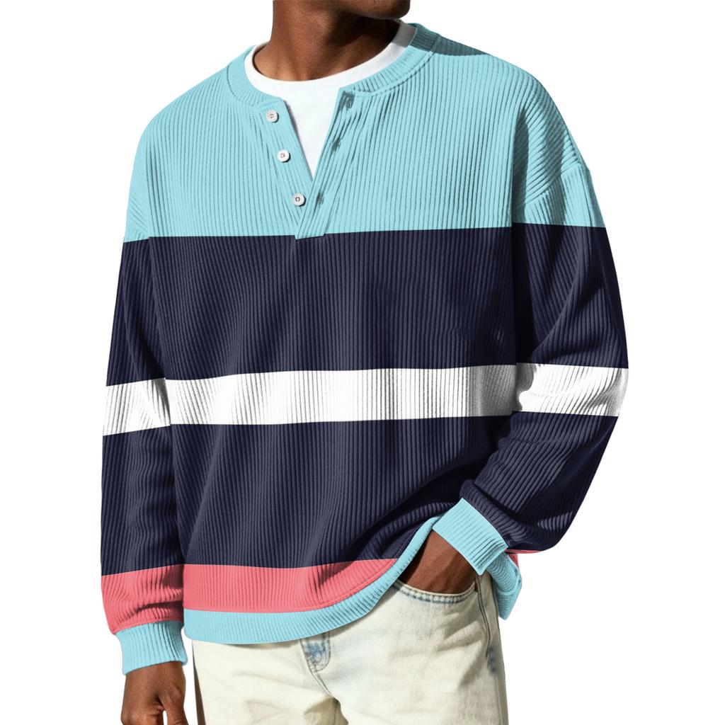 Men's Button-Down Collar Long-Sleeve Ribbed Knit Pullover