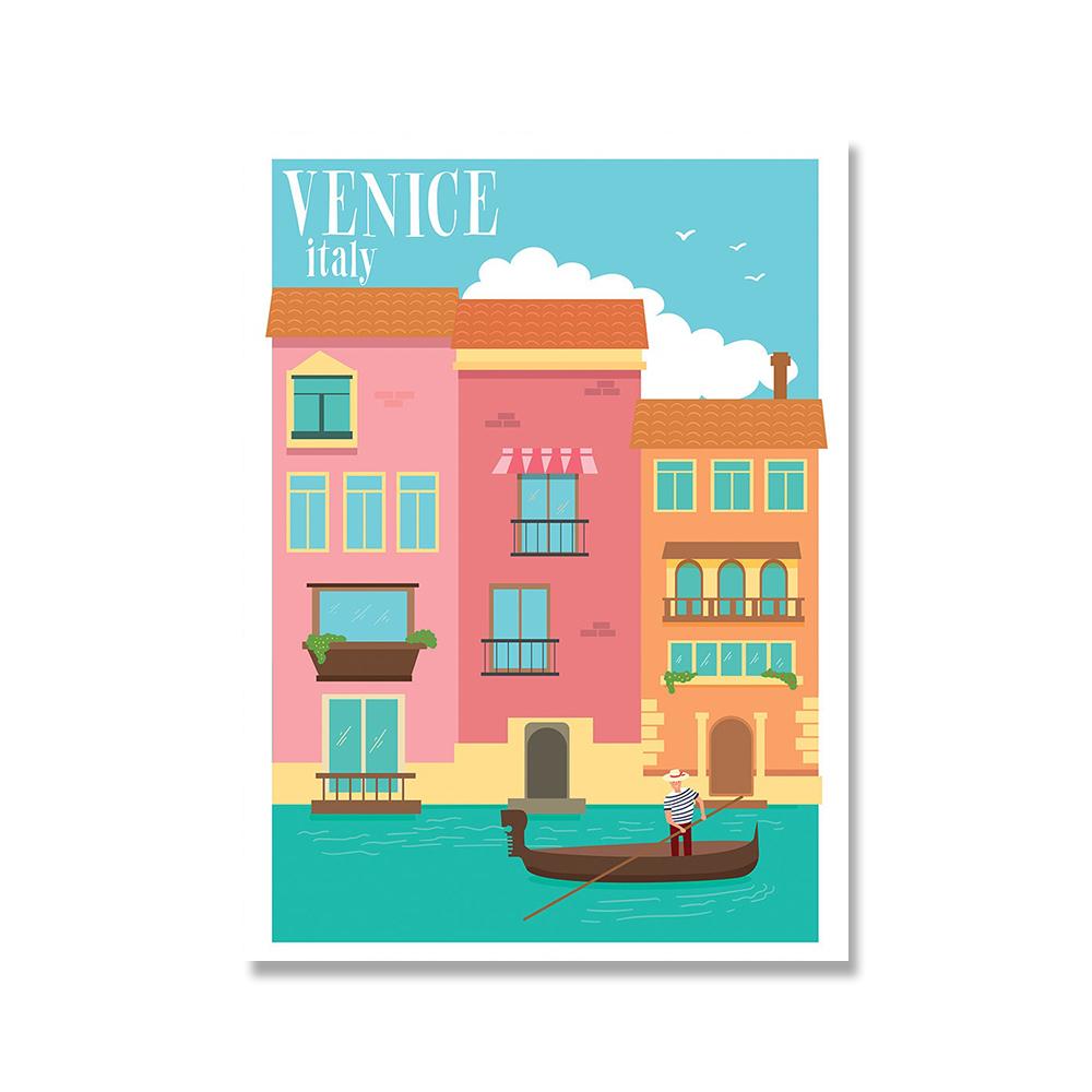 Slavné město Barevná krajina Cestovní plakát Nástěnný tisk New York Londýn Plátno Malba Kancelář Obývací Pokoj Ložnice Domácí Dekorace