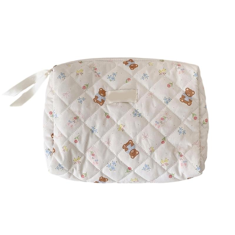 Portable Waterproof Hanging Toiletry Bag Multi Compartment Storage Cream Cartoon Bear Design Portable Travel Essential