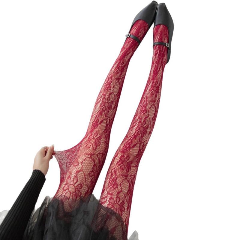 Women Sweet Floral Hollow Out Jacquard Thin Fishnet Pantyhose Stockings