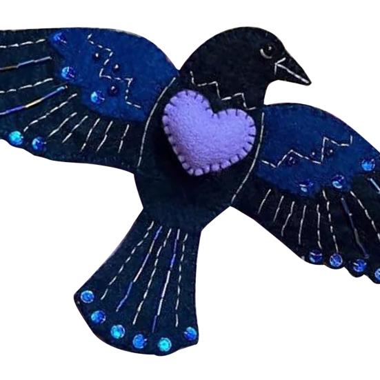 Raven Sewing Bag Guardian of Stitches Handmade Felt Crow Sewing Pouch Sewing Accessories Organizer Gift for Craft Lovers Mom Women