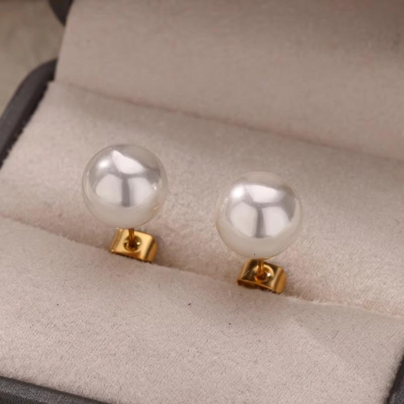 Simple temperament pearl earrings wind high-end stud earrings stainless steel round non-fading earrings low sensitivity