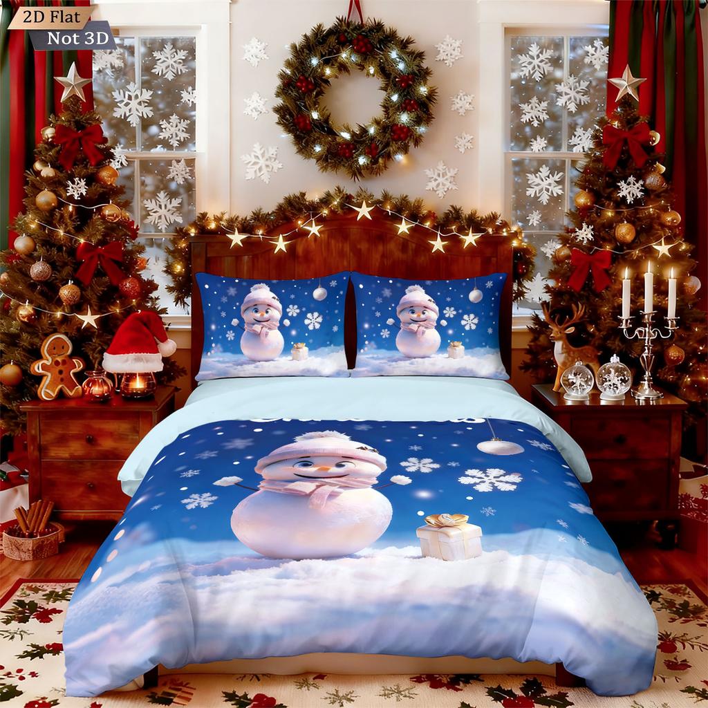 Comforter 3Pcs Merry Christmas Cute Snowman Printed Quilt Set Multi Size Bedrooms Dormitory Bedding Holiday Decoration Machine Washable
