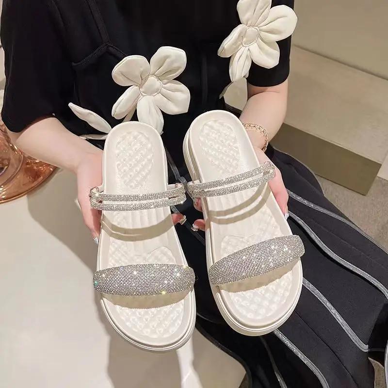 Fashion Outdoor Rhinestones Woman Shoes on Offer Pvc Anti Slip Sandal Hot New Breathable Fashion Low Price Vintage Vip Sandals for Women
