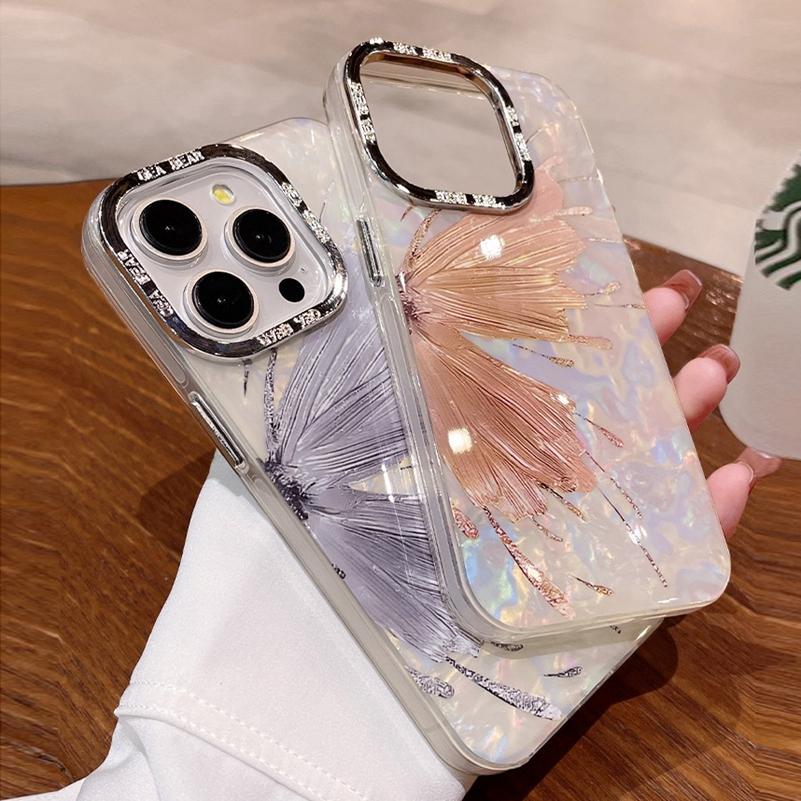 Glitter Butterfly Case For iPhone 11 12 13 14 15 Pro Max 15 Plus Laser Shell Pattern Cover For iPhone X XS Max Hard Case