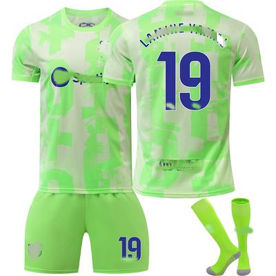 Kits de Football pour Adolescents Enfants Adultes Ensemble Maillot d'Entraînement Sportif avec Chaussettes 24/25 Barça 2ème Maillot Extérieur #19 Lamine Yamal