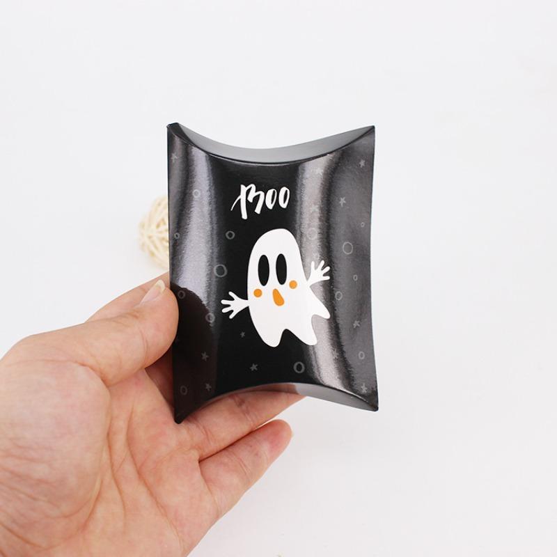 10/20pcs Halloween Pillow Shaped Candy Box Gift Box, Halloween Pumpkin Boo Ghost Witch Gift Box