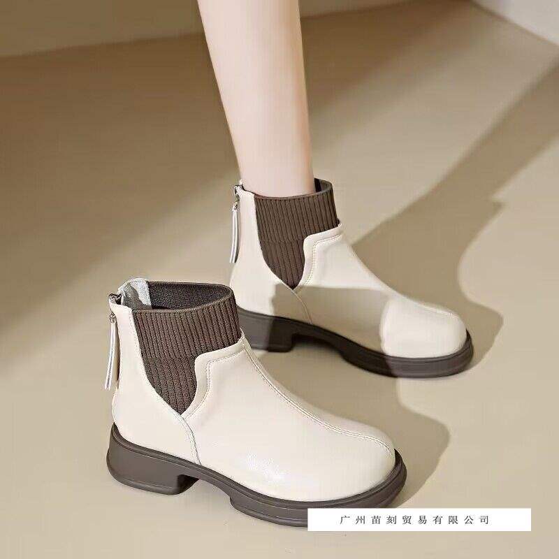 Socks Boots Women's Years British Style Naked Boots Rear Zipper Short Boots Skinny Boots Real Soft Leather Martin Boots