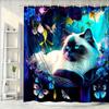 1pc Cat with Butterflies & Flowers Shower Curtain - Machine Washable Polyester Bathroom Decor, Artistic Animal Theme Design with