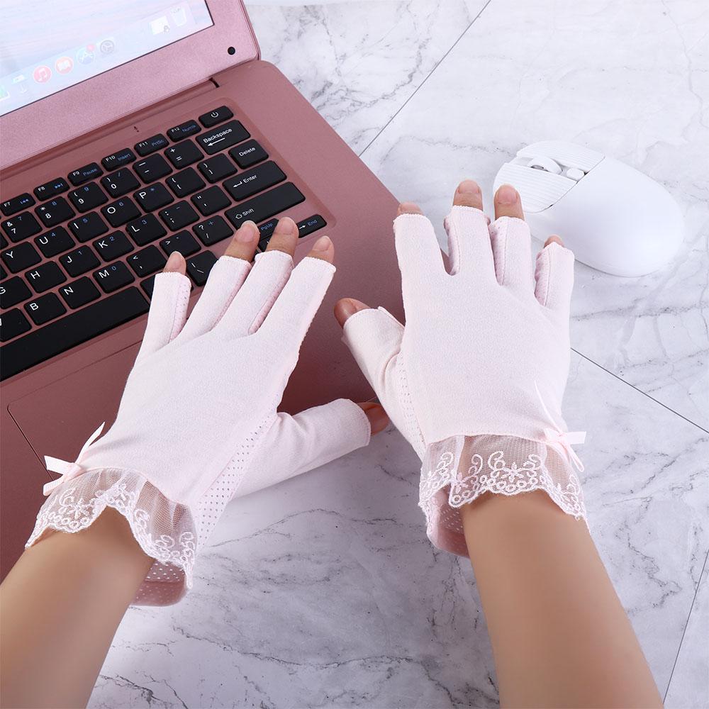

Sexy Fashion Lady Summer Bow Anti-UV Thin Gloves Lace Mitten Flower Half Finger Gloves