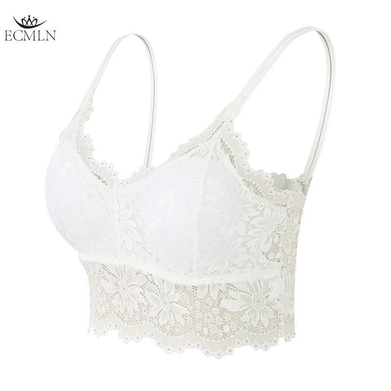 

Кружевной цветочный красивый бюстгальтер-труба с запахом на спине и подкладками для защиты груди от обнажения, женский бюстгальтер-камисоль с V-образным вырезом M/L белый