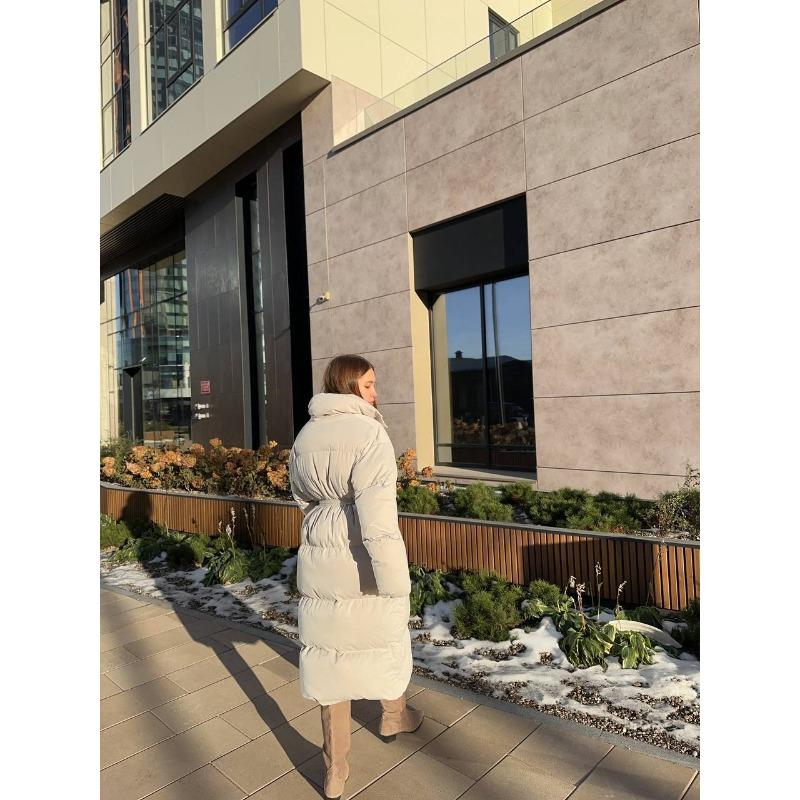 Women S Casual Waist Cinched Long Thick Warm Puffer Cotton Coat Brown
