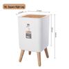 Elevated Wood-Grain Trash Can with Push-Button Lid - Japanese-Style for Living Room or Bedroom