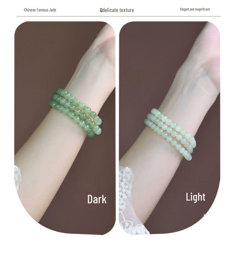 Natural Sunny Hetian Jade Women's Multi-Turn Bracelet with High Ice Green and Ice Base Beads