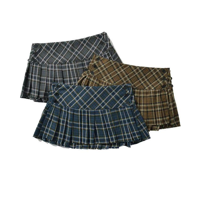 Kaslead New Arrival Women's Clothing Fashion Style Fashion All-Match Casual Gingham Adjustable Pleated Skirt