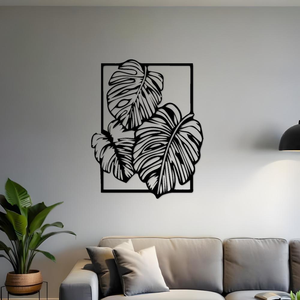 1pc Large Black Iron Laser Cut Monstera Leaf Wall Art Decor, Heavy Duty Metal for Living Room Bedroom, Modern Minimalist Housewarming Gift