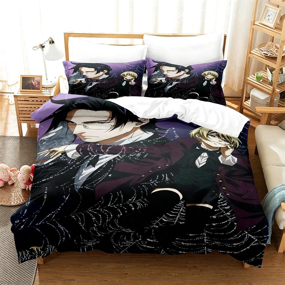 Set Biancheria da Letto Black Butler Kuroshitsuji 2/3 Pezzi Copripiumino Sebastian Ciel Cartone Animato Biancheria da Letto per Bambini Adulti Camera da Letto