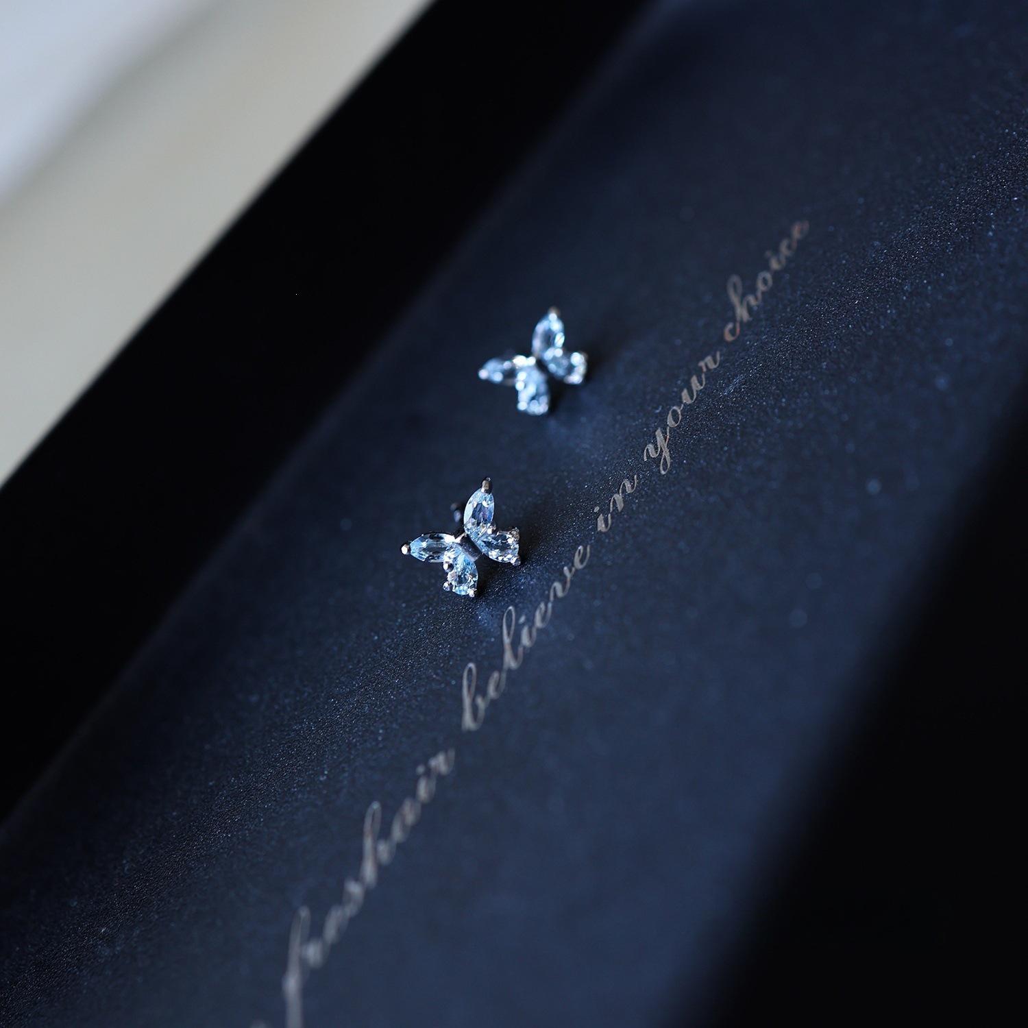 Exquisite Blue Spinel Butterfly Stud Earrings in S925 Sterling Silver with White Gold Plating 925 Silver