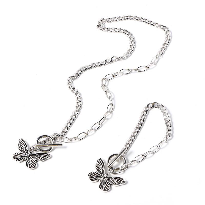 Vintage Butterfly Pendant Necklace Femininity Popular Ot Buckle Collarbone Chain Bracelet Set