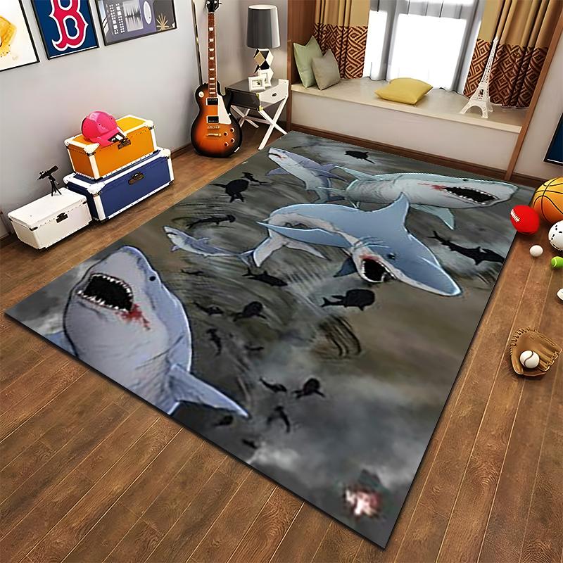 Shark Attack Pattern Carpet with Ocean Theme and Realistic Design Suitable for use as an anti-slip for living room bedroom sofas