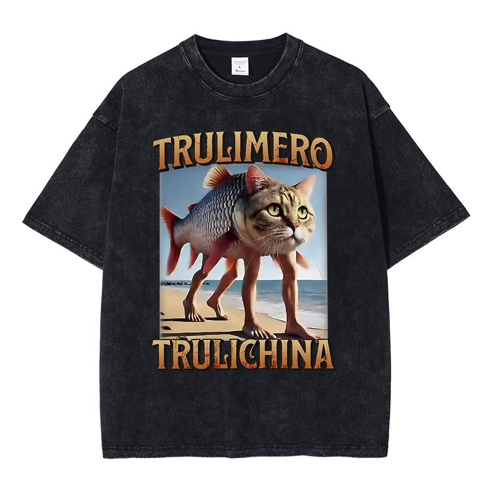 Italian Brainrot Tralalero Tralala Tung Tung Tung Sahur Bombardiro Crocodilo Funny Meme T-shirt Men Women Vintage Washed T shirt