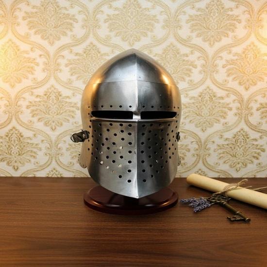 Silver Barbuda Helmet with Display Stand Authentic Medieval Knight Armor Halloween Gift