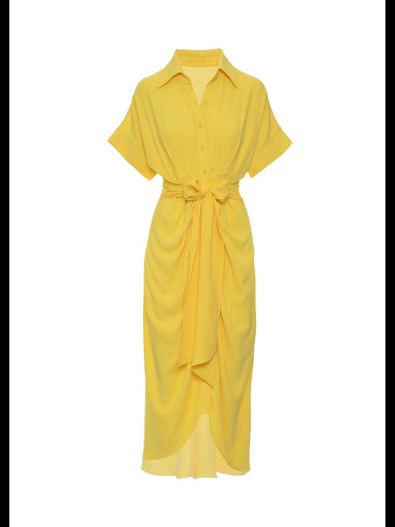 Evropské a americké dámské košilové šaty s klopami a vysokým pasem na rok 2025 - středně dlouhé, s krátkým rukávem, módní jednořadé zapínání