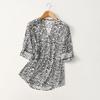 Export Export Loose V Neck Artificial Cotton Shirt Women's Three-Quarter Sleeve Cotton Silk Tops Spring and Summer Rollable Sleeves