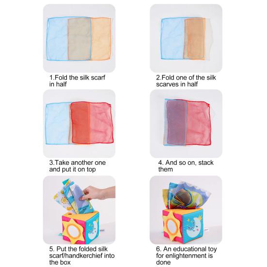 Baby Sensory Tissue Box Toy Crinkle Sound Soft Pull & Play Cube
