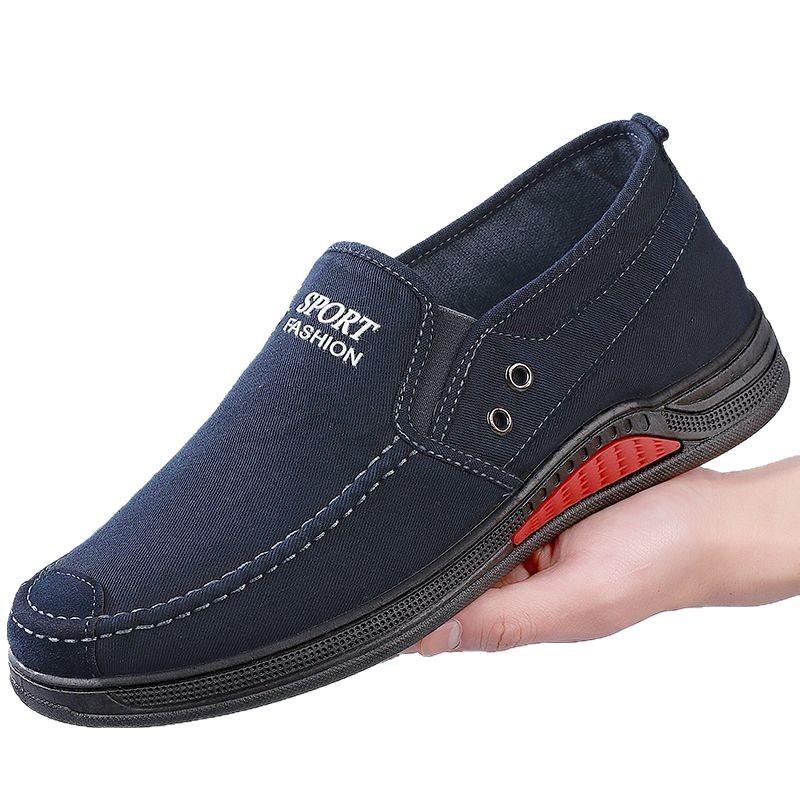 Old Beijing Casual Cloth Shoes Men's Non-slip and Wear-resistant Flat Shoes Breathable One-pedal Lazy Shoes Comfortable and Versatile Canvas Shoes