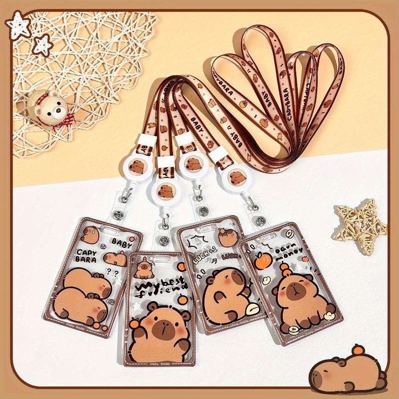 Cute Cartoon Retractable Lanyard Card Holder, Transparent Anti‑Loss Card Case for Students