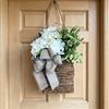 Faux Hydrangea Door Hanger Basket Wreath Spring Summer Artificial Flower in Wicker Basket with Bow Front Door Hanging Flower Basket for Home Farmhouse